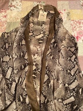 Snake-Print Open Front Vest or kimono in Brown and Cream NEW One Size